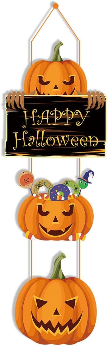 Kejuthrv Halloween Door Sign Decor, Halloween Hanging Welcome Sign - Pumpkins Shaped Door Hanger for Holiday Home Decor Festive Christmas Decoration - Pumpkin
