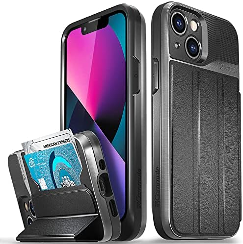 Vena Wallet Case Compatible with Apple iPhone 13 Mini (5.4"-inch), vCommute (Military Grade Drop Protection) Flip Leather Cover Card Slot Holder with Kickstand (Space Gray)