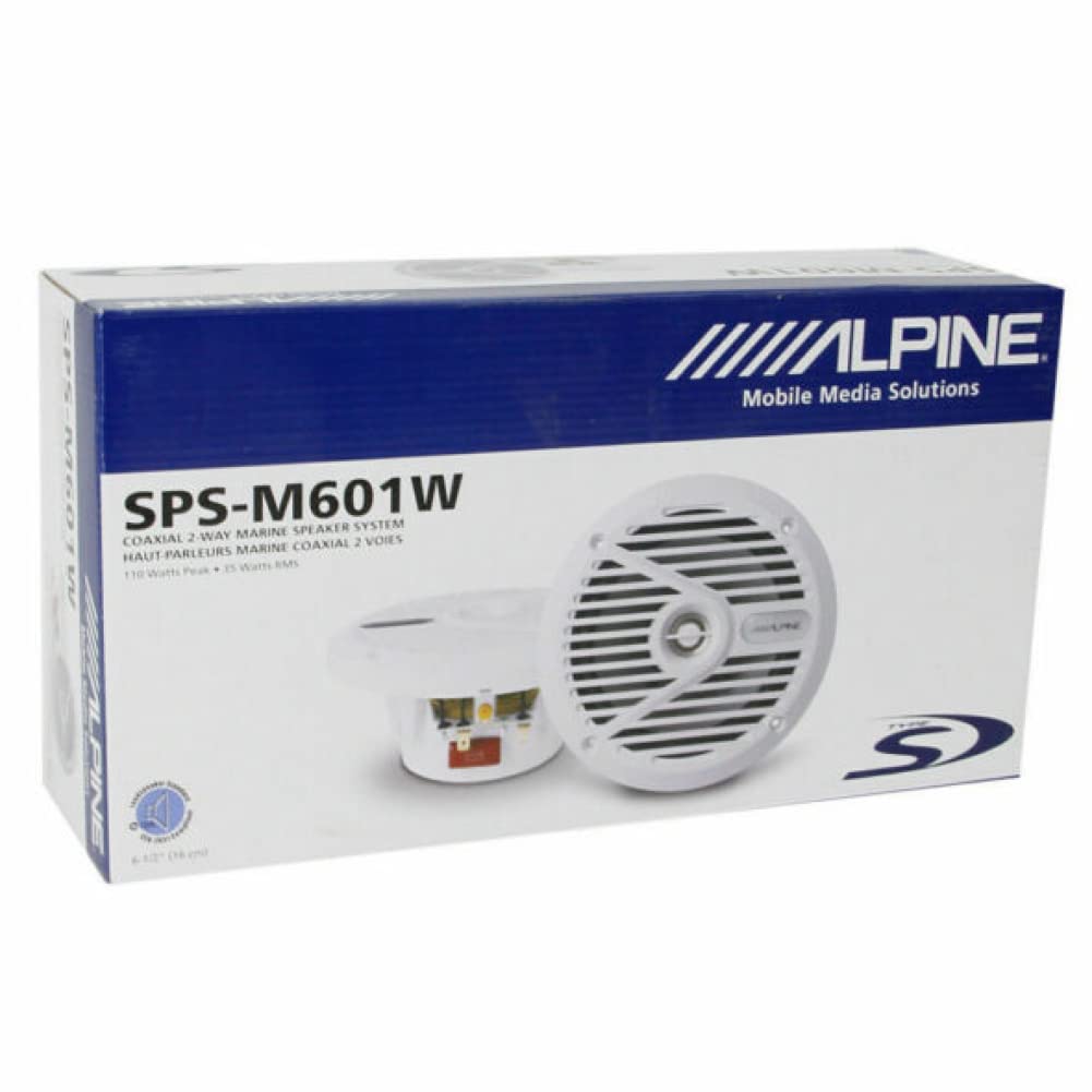 NSC 2 altoparlanti ALPINE SPS-M601W diffusori coassiali 2 vie marini bianchi 16,5 cm 165 mm 6,5 inch impermeabili water proof 35 watt rms 110 watt max 4 ohm piscina barca mare, a coppia