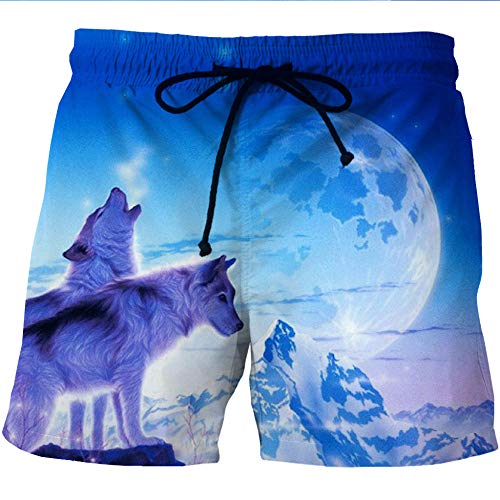 BZNOO Herren Kurze Hose 3D Druck Animal Wolf Druck Shorts Summer Loose Drawstring Lässige Quick Dry Shorts Strandhose Badehose Surf Wear Für Party Beach-XL