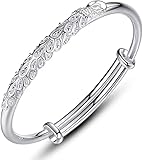 SGLDXQVZJHM Brazalete De Cadena Clásico, Pulsera De Plata De Ley 925 for Mujer Tallado Pavo Real Joyería Ajustable for Mujer Regalos De Cumpleaños for Hermanas