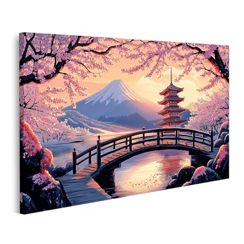 Islandburner Image sur toile Paysage japonais avec cerisiers en fleurs et pagode pour salon Amants du Japon Images japonaises Décoration murale Affiche