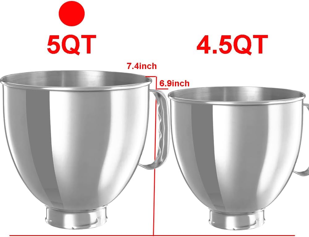 4.5 QT Stainless Steel Mixer Bowl,Replacement mixer parts,Compatible With KITCHENAID TILT-HEAD STAND MIXERS 4.5-Quart (4.3 L) or 5-Quart (4.7 L) (4.5QT bowl)