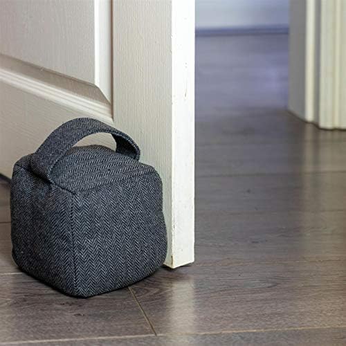 Nicola Spring Home Interior Doorstop - Grey Herringbone Patterned Door Stop with Handle - Pack of 2