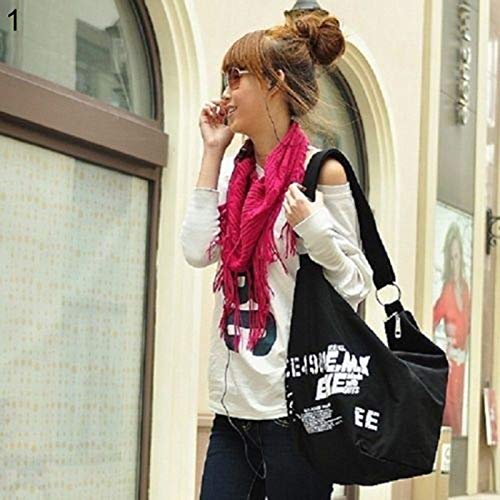 Schultertasche Damen Mode Koreanischen Stil Canvas Preppy Campus Schultertasche Handtasche Einkaufstasche, Schwarz Cover