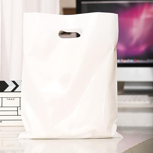 Miniatura 4 de ysmile Bolsa de plástico para compras para pequeñas empresas, bolsa de polietileno para mercancías con asa troquelada de gran tamaño 11.8x15.8 -