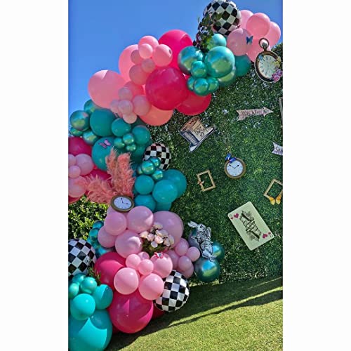 Enanal Alice In Wonderland Balloon Garland Arch Kit, 144Pcs Lake Blue Hot Pink Balloons With Chessboard Foil Balloons For Onederland Themed Birthday Baby Shower Girl Tea Party Decorations (Alice) #TOP4