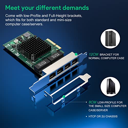 Gigabit Quad Port Ethernet Server Adapter Netxtreme Bcm5719 Rj45 Quad-Port Network Card Pci Express 1000M Nic Ethernet Card With Low Profile For Windows Server/Linux/Ubuntu/Freebsd/Vmware Esx #TOP4