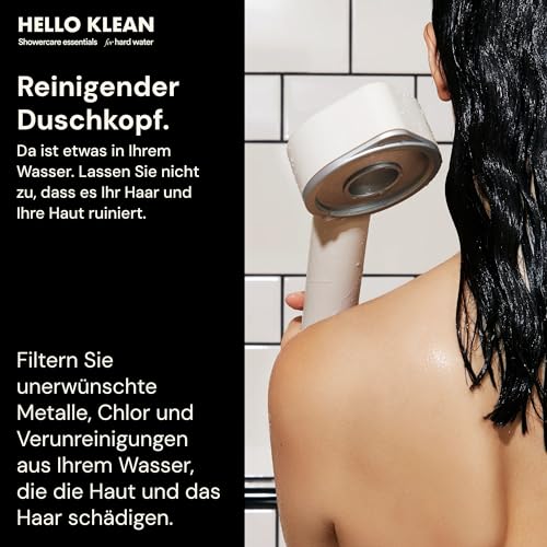 Hello Klean Reinigender Duschkopf - Filtert Metalle/Chlor/Verunreinigungen aus dem Wasser - verbessert Haut- & Haarqualität - erhöht den Wasserdruck bis zum 2fachen - reduziert Wasserverbrauch um 25%