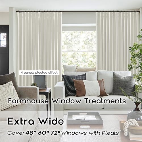90 Inch Long Pinch Pleated Linen Blackout Window Curtains for Bedroom 2 Panels Black Out Cream Cottage Core Farmhouse Drapes for Living Room by SHINELAND - Image 8