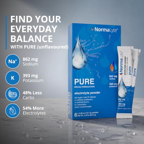 Image of NormaLyte Pure Unflavored Electrolyte Powder, Hydration Stick, 6 Count | Clinically studied formula, Electrolyte drink mix, Hydration support, Single-serve convenience, Ready in seconds