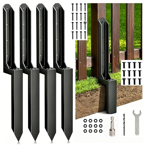 Fence Post Repair Kit, 4 Pack Ground Anchor Stakes for Wood Posts