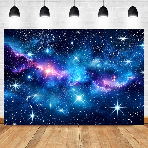 Galaxy Stars Starry Night Sky Backdrop 7Wx5H Blue Purple Outer Space Decor