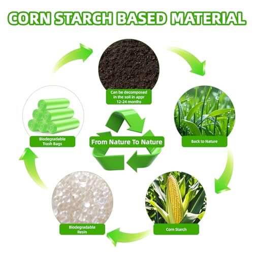Müllbeutel Biomülltüten 10L 120 Stück Bio Müllbeutel Küchen Biomüllbeutel Reißfest und Wasserdicht Abfall Tüten Biologisch Abbaubar Beutel für Küche, Büro, Wohnzimmer(W45XH50cm,Grün)
