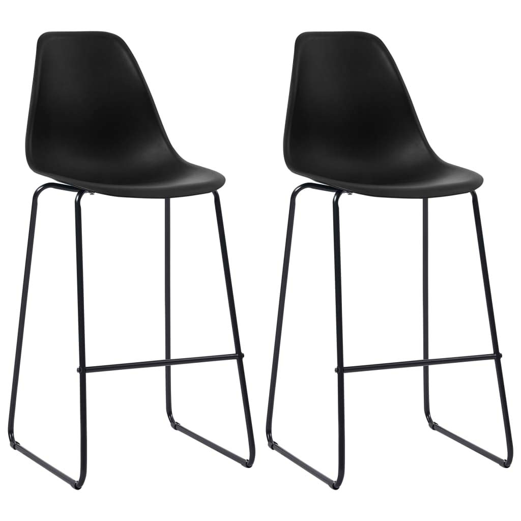 Tabourets de bar lot de 2 chaises hautes de cuisine en plastique noir et pieds métal 48x57x112,5cm