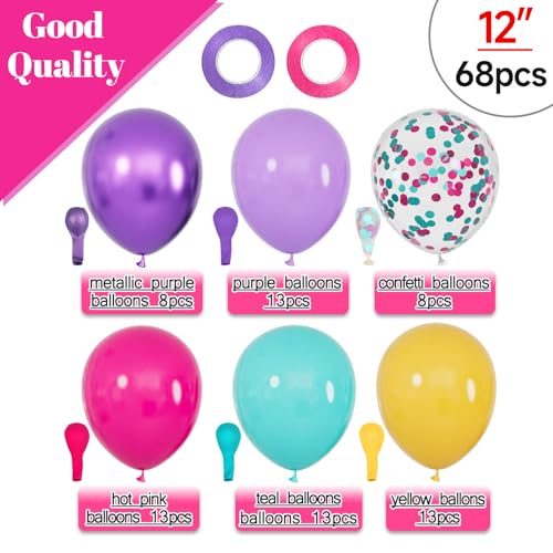 Image of 68Pcs Pink Purple Blue Balloon 12 Inch Confetti Balloons Yellow Teal Balloon for Kids Birthday Baby Shower Magic Theme Decoration Engagement Party Supplies.