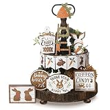 12 Pieces Easter Tiered Tray Decor Easter Decor Farmhouse Mini Wood Decor Bunny Rabbits Eggs Wooden