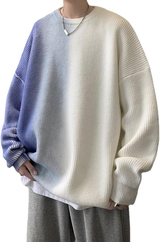 Tie Dye Gradient Oversized Sweaters for Men Grunge Baggy Sweatshirts Round Neck Long Sleeve Aesthetic Pullovers
