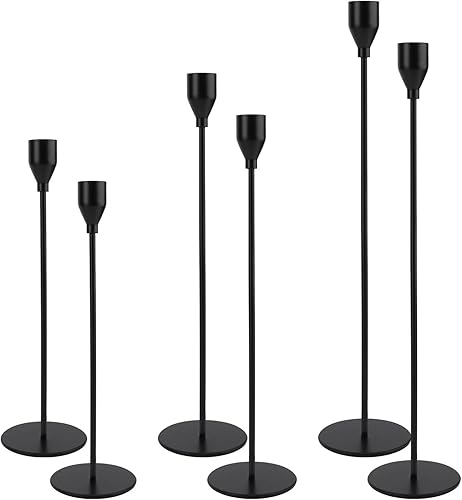 6 portavelas de metal, elegante soporte de palitos de vela cónicos vintage, aleación de aluminio inoxidable con base antideslizante, regalo perfecto