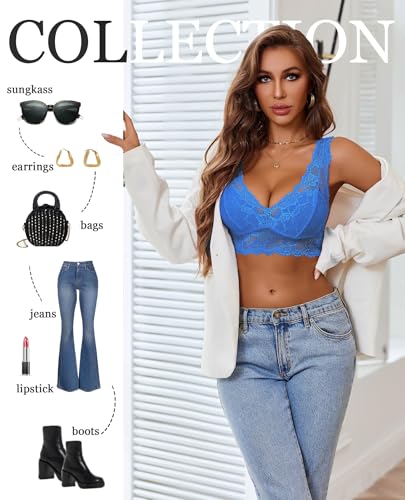 Image of Avidlove Bralettes for Women Lace Bra Non Padded Longline Bralette Deep V Triangle Sexy Everyday Lingerie Bras