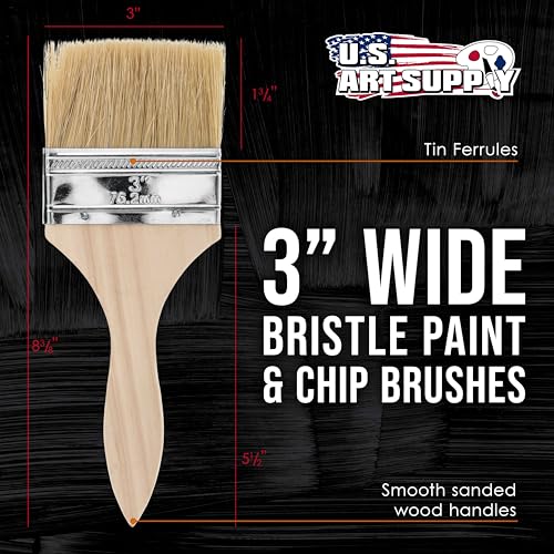 U.S. Art Supply 12 Pack of 3 inch Paint and Chip Paint Brushes for Paint, Stains, Varnishes, Glues, and Gesso by U.S. Art Supply - Image 2