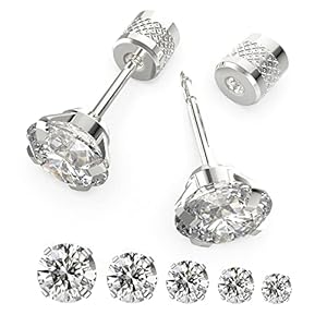 5-6 pairs Push-in Flat Back Stud Earrings Hypoallergenic Surgical Stainless Steel Cubic Zirconia Earrings Studs Set Multi-Pack, CZ Stud Earrings for Women Men Trendy Cartilage Stud Earrings 2-8mm