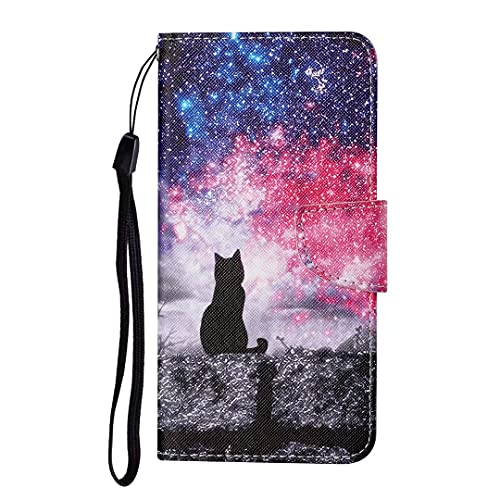 KRjcsfhy Oppo Reno8 4G, funda 3D a prueba de golpes de piel sintética de alta calidad con soporte magnético para tarjetas, bolsa de dinero, funda protectora de TPU para Oppo Reno8 4G Sky Cat Cover