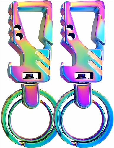 GABOX 2Pcs Keychain EDC Keyring Bottle Opener Auto Car Key Holder Tactical Carabiner Key Chain Clip Llaveros Porte-Clés, Electroplated Colored