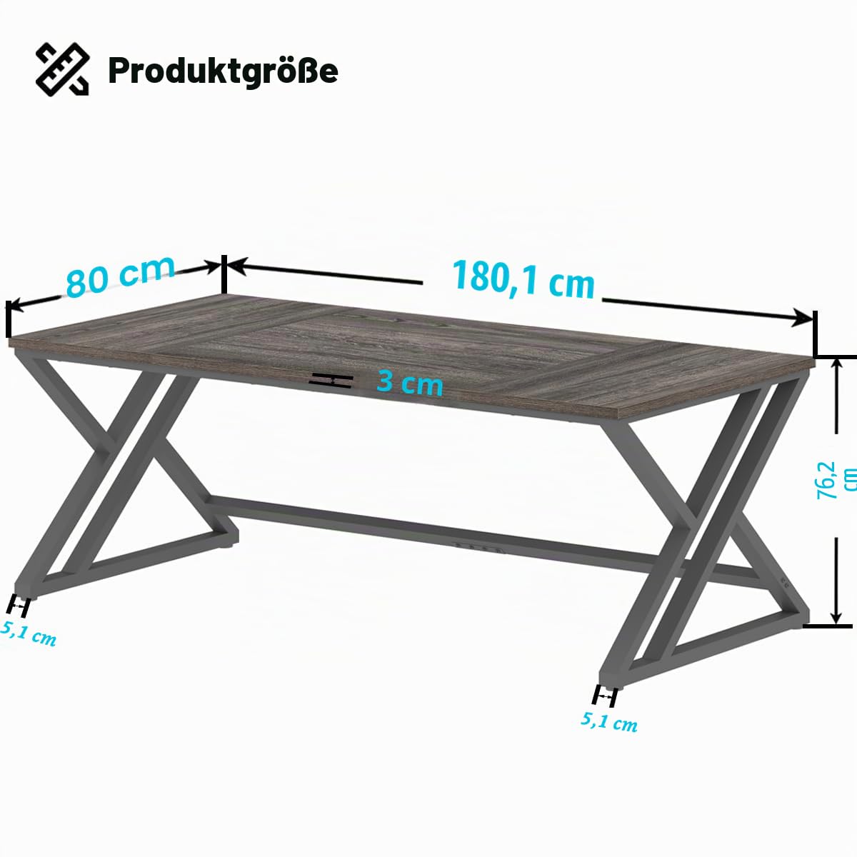 LVB Schreibtisch Großer Computertisch Bürotisch Schreibtisch für Home Office Büro und Arbeitszimmer Gaming PC Tisch aus Holz Metall Büromöbel Industrie Design Dunkelgrau 180 x 80 x 75cm