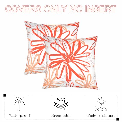 Pyonic Outdoor Waterproof Pillow Covers Pack of 2 Dahlia Water Resistant Decorative Outdoor Pillow Covers 18x18 inch Square Patio Pillows for Funiture Garden,Tent Sunbrella