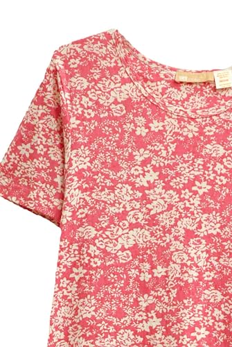 Image of LA CERA Women's 100% Cotton Floral A-Line Sun Dress with Side Pockets Midi | Scoop Neck | Short Sleeves | Side Pockets | Floral Print