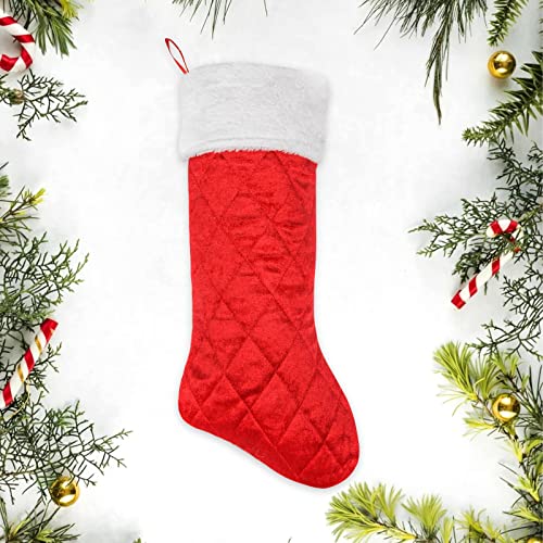 Porrunny 6 Pack 18 Inches Christmas Stockings Quilted Cotton Red Or White Thick Luxury Stockings Personalized Christmas For Family Holiday Xmas Party Decor Fireplace Hanging For Family Kids #TOP1