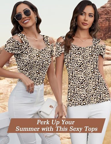 Image of Blingfit Cold Shoulder Tops Summer Tunic Shirts for Women T Shirts V Neck Short Sleeve Casual Tees Blouses 2026