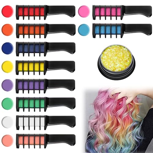 Peine de Tiza Para el Pelo, 10 Colores Lavables Tinte para Cabello, Tiza Temporal Lavable Set, para Niños Regalos Navidad Fiestas Cosplay DIY regalos para niñas y niños