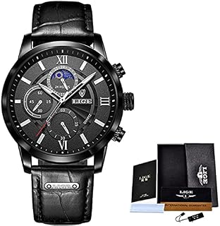 Relogio Masculino Lige Marca de Luxo, Relógio de Pulso de couro, Relógio de Quartzo Esportes à Prova d'água 3ATM, À prova de choque, com Cronógrafo, Cronômetro, Relógio + caixa (Full black)