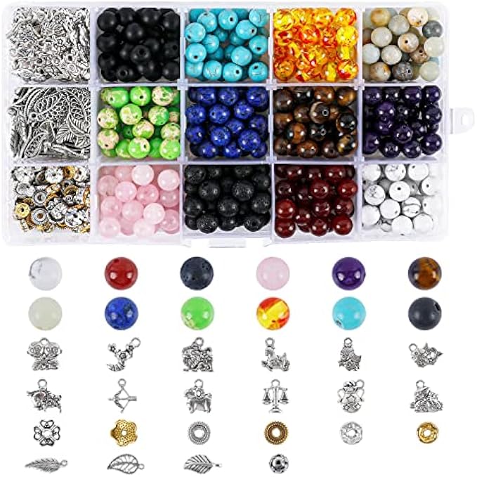 520pcs Natural Gemstone Beads Mixed 8mm Healing Natural Stone Beads Rock Loose Beads For DIY Bracelet Necklace Essential Oil Jewelry Making Bulk