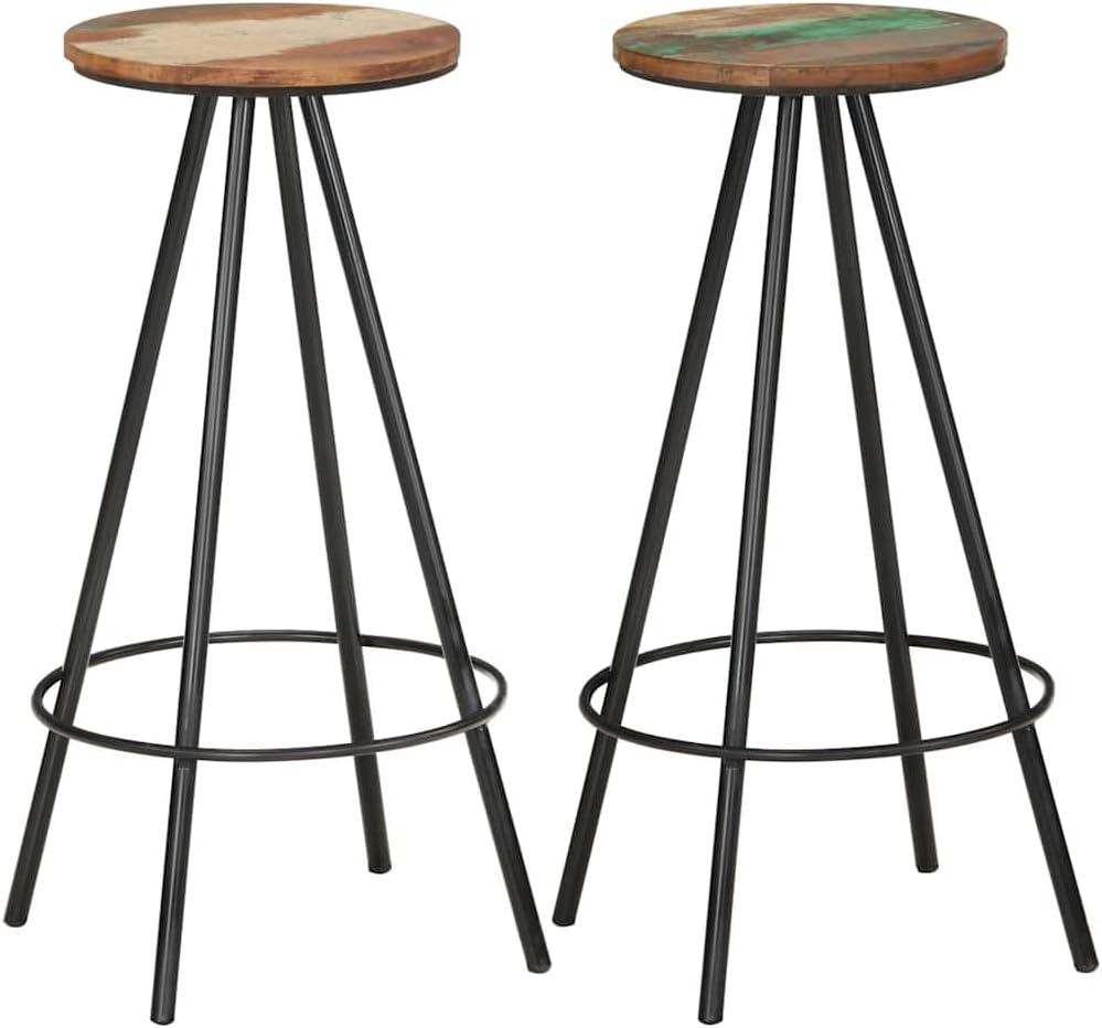 vidaXL Bar Stool Set of 2 Multicoloured Solid Reclaimed Wood and Steel