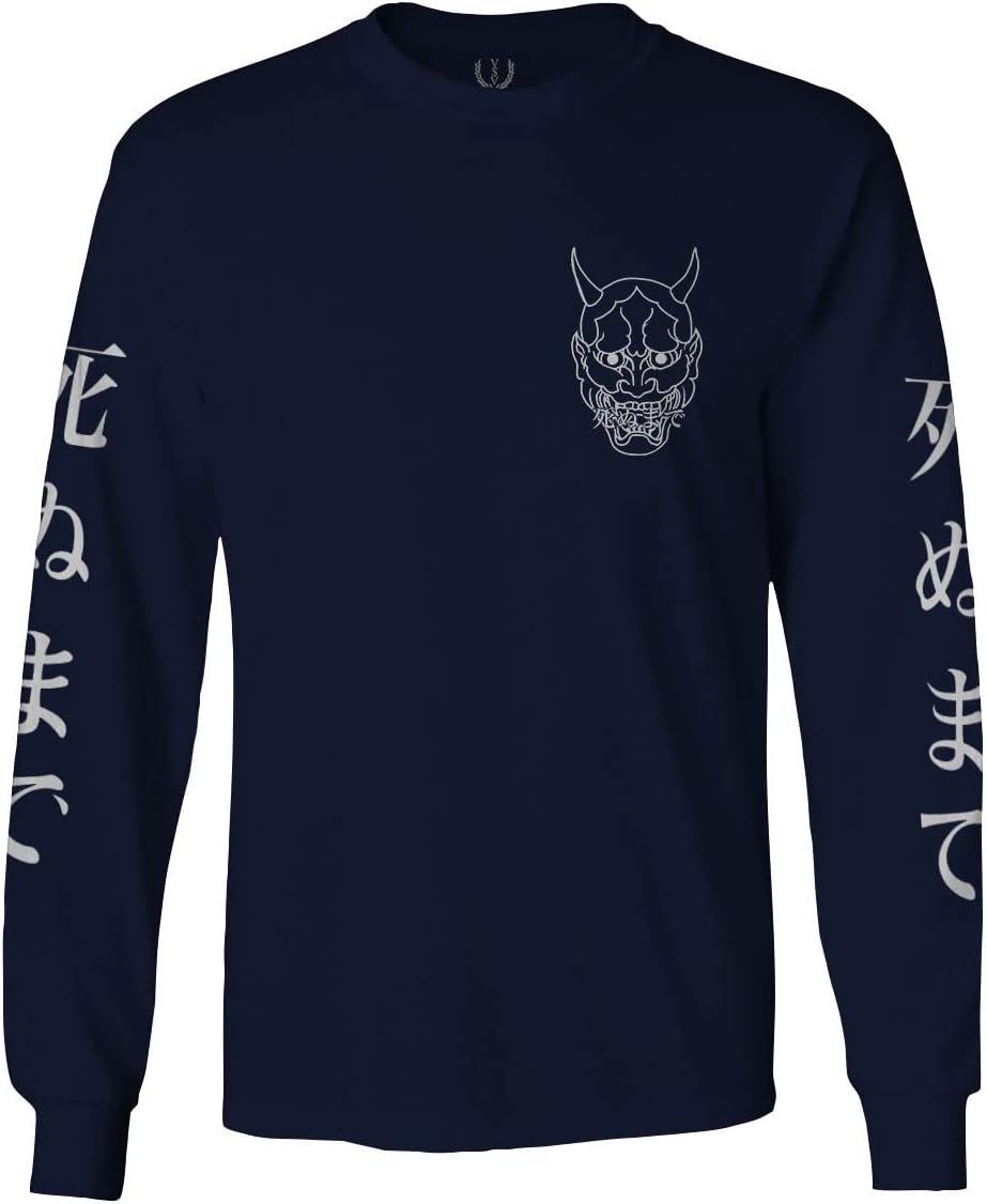 0433. White Demon Hannya Graphic Traditional Japanese Till Death Society Anime Long Sleeve Men's