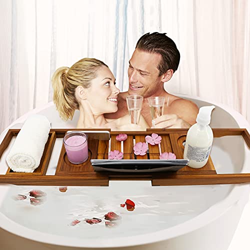 Utoplike Teak Bathtub Caddy Tray Bath Tray For Tub,Unique Bathtub Organizer With Book Tablet Wine Glass Cup Towel Holder,Adjustable, For Your Loved #TOP5