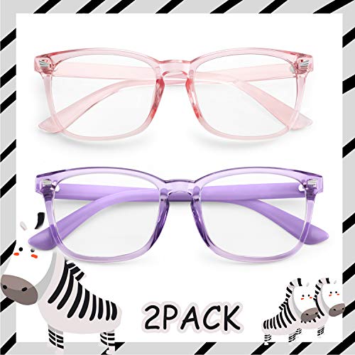 Image of KUGUAOK 2 PACK Kids Blue Light Blocking Glasses, Boys Girls Computer Gaming TV Glasses, Lightweight Eyeglasses Frame (Age 4 to 12)