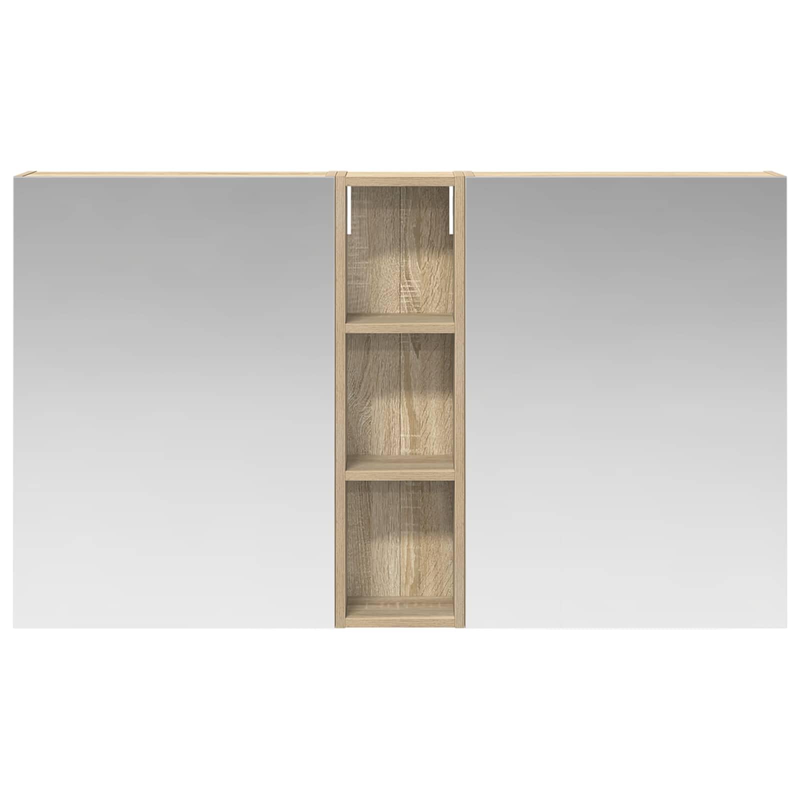 3-częściowy zestaw szafek łazienkowych z materiału drewnopochodnego 120 x 14,5 x 70 cm z oświetleniem LED, dwukierunkowe lustro, montaż na ścianie, schowek i regał, na meble łazienkowe i