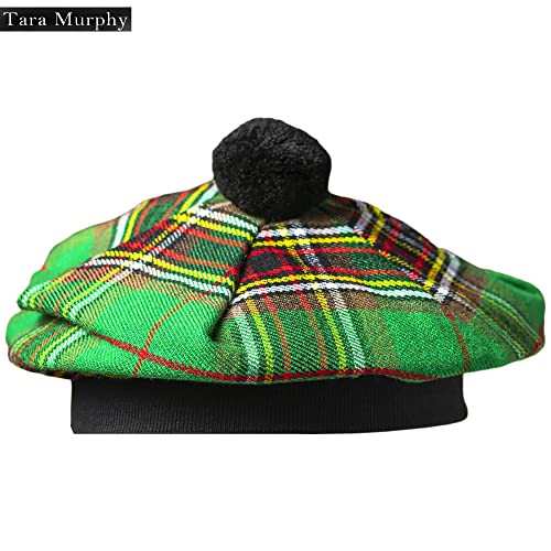 Image of Scottish Tam O' Shanter Hat Tartan Bonnet Pom Pom Wool Flat Cap One Size