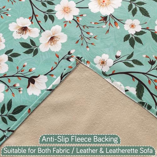 Image of HOKIPO Sofa Cover with Tassel for 2 Seater Sofa | Full Protection for Seat and Back | Printed Holland Velvet Fabric | 'Whispers of Nature' (160x120 cm), Sage Floral Vine (IN-1126-D8)