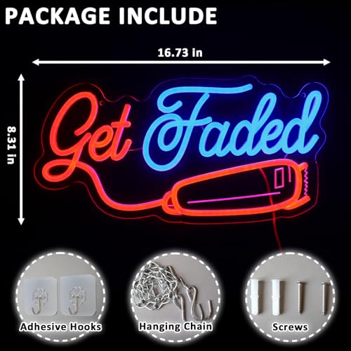 Folkive Get Faded Neon Sign for Wall Decor Dimmable Barber Shop Led Sign for Hair Salon Barbershop Neon Light for Business Store Barber Studio Art Decor Hairdresser Gift by Folkive - Used condition - Image 2