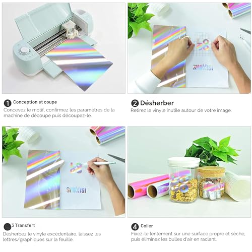 ZJTAPE Rouleau Vinyle Adhésives Permanent Opale Holographique, Couleurs Argentées Brillantes 30,5 x 250 cm, Spectre Holographique, pour Silhouette Cameo, la Décoration de Fête, Idéal pour Vos Projets. – vue 5
