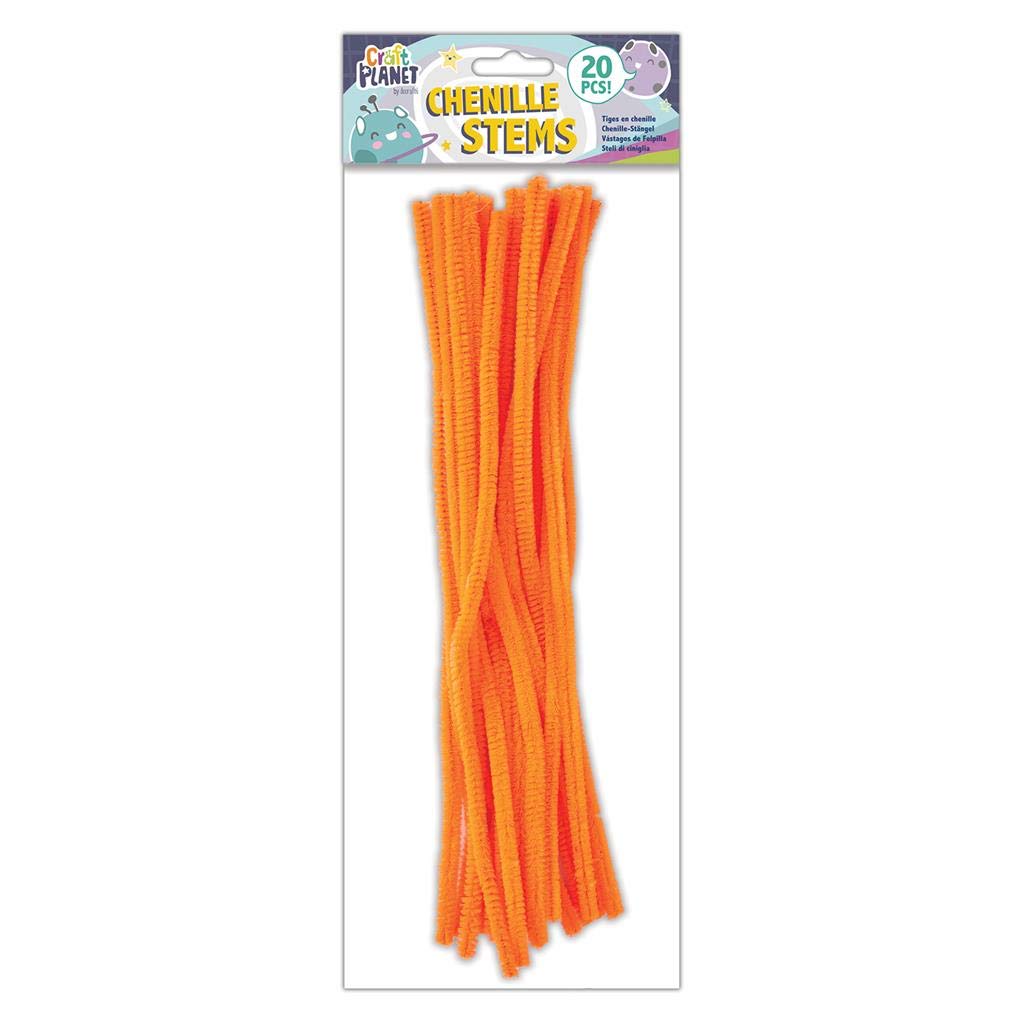Craft Planet Orange Coloured Pipe Cleaners 300Mm 20 Pack Long Chenille Stems, Craft Supplies, Wire Pipecleaners, Fluffy Tinsel Wands For Crafts, Crafting Pipes, Autumn, Christmas