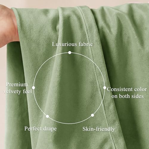 Image of Retro Green Velvet Curtains with Room Darkening, W52xL96, 2 Panels | Farmhouse Super Soft Drapes with Pleat Tape for Living Room, Bedroom, Dining Room, Thermal Insulated, Window Treatment