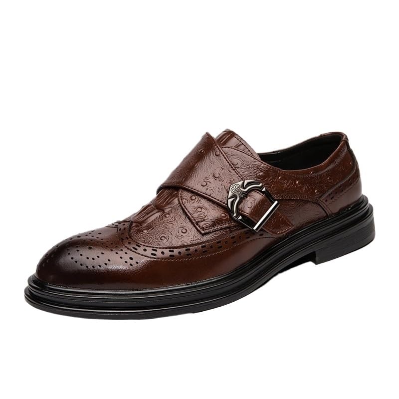 Men's Genuine Leather Monk Strap Slip-on Shoes Handmade Business Dress Loafers Casual Footwear with Buckle