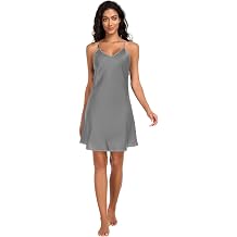 ODAWA Dim Gray Adjustable Spaghetti Strap Night Gown Sleeveless V Neck Mini Dress Womens Nightgown Sleepwear