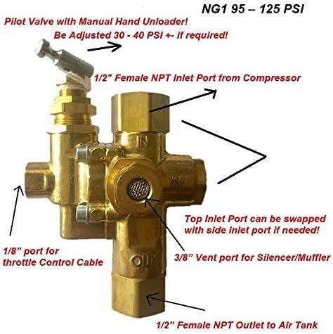 Gas Air Pilot Compressor Unloader Check Valve Combo 95-125 PSI 1/2" Female